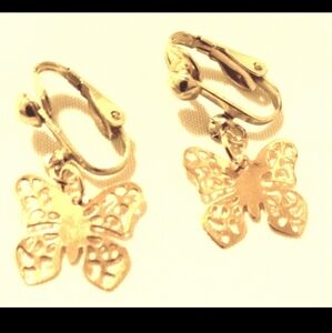 0.5" Gold Nature Hollow Butterfly Clip-on Dangle Earrings